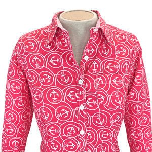 LL Bean Pink Nautical Stretchy Button Down Shirt S